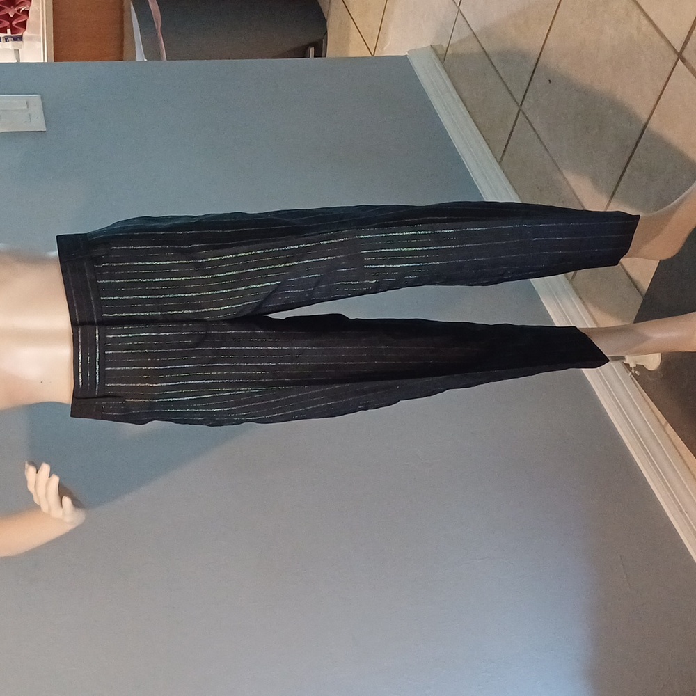 🔥🔥🔥Marc Jacobs black metallic pinstripe crop flat front chinos 8 NWT - Picture 13 of 16
